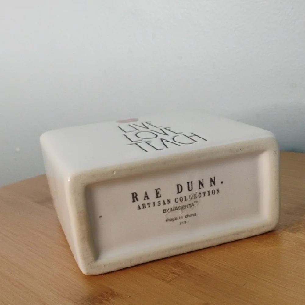Rae Dunn Ceramics White and Red 'Live Love Teach' Pencil Note Pad Holder Caddy